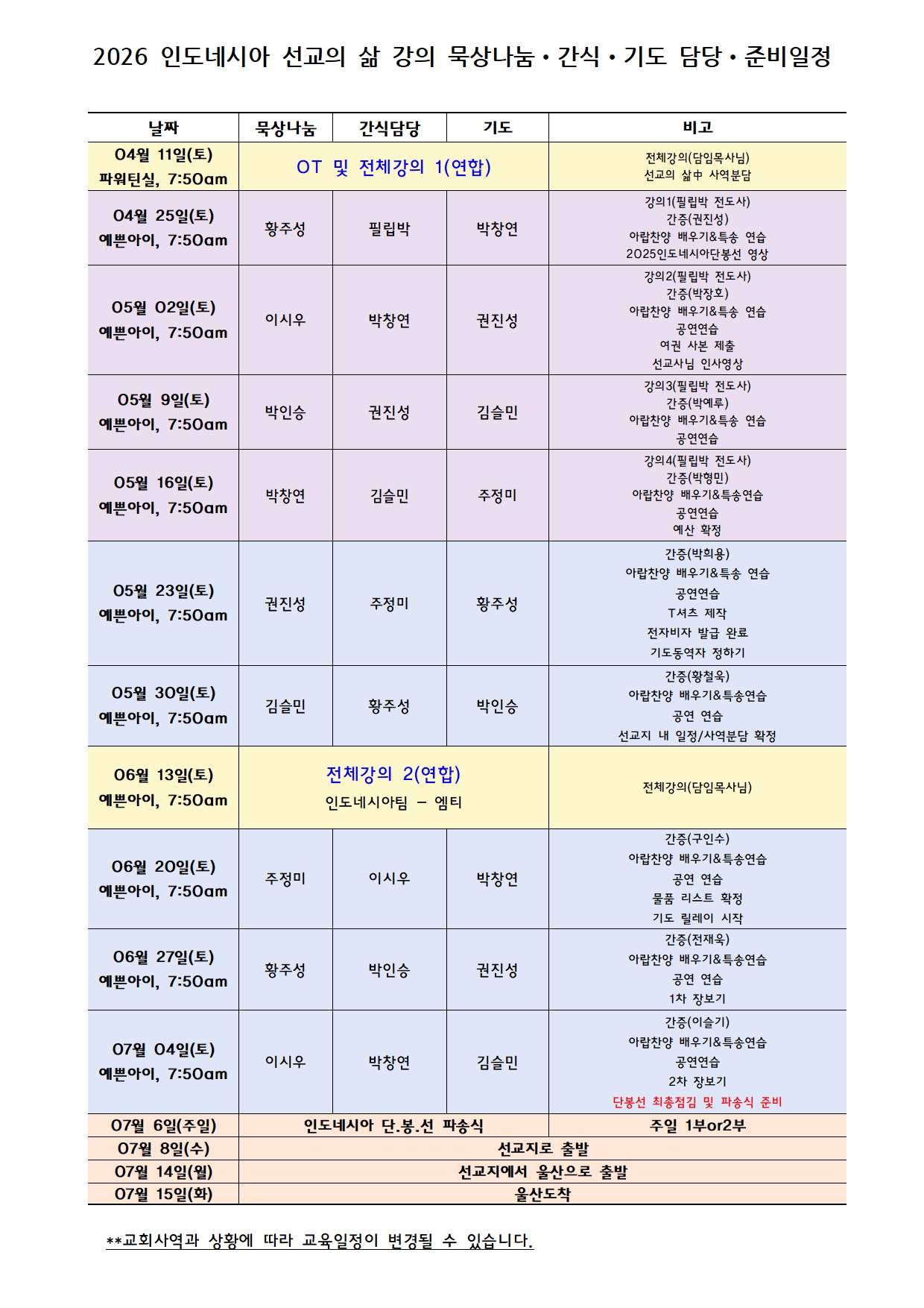 2026년 인도네시아 단봉선 선교의 삶 강의 묵상나눔 간식 기도 담당 및 준비일정001.jpg